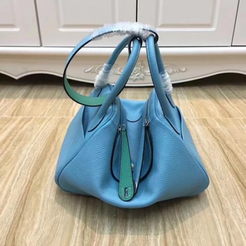Borsa a tracolla in pelle originale Hermes Lindy 30CM LD30 blu e verde