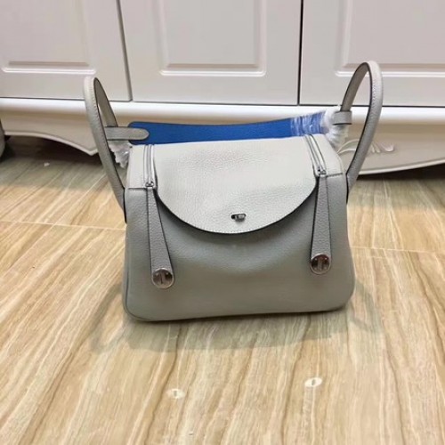 Borsa a tracolla in pelle originale Hermes Lindy 30CM LD30 grigio e blu