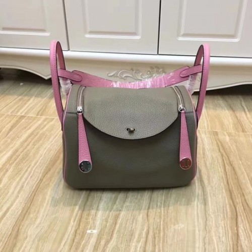 Borsa a tracolla in pelle originale Hermes Lindy 30CM LD30 grigio e rosa