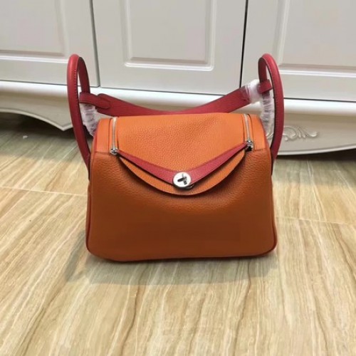 Borsa a tracolla in pelle originale Hermes Lindy 30CM LD30 arancione e rosso