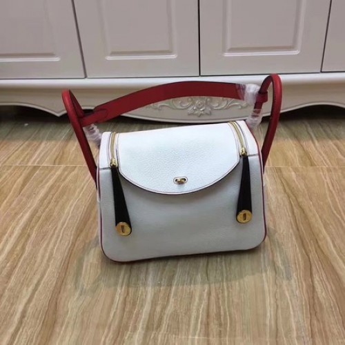 Borsa a tracolla in pelle originale Hermes Lindy 30CM LD30 bianco e rosso