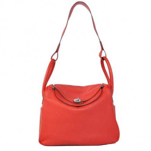 Hermes Lindy 30CM Havanne Borse 1057 Hardware in pelle rossa argento