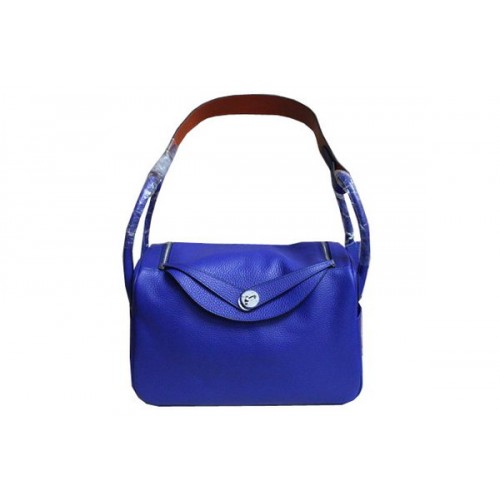 Borsa a tracolla Hermes Lindy 34CM in pelle granulosa blu