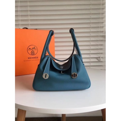 Borsa in pelle Hermes Lindy originale Togo 5086 blu scuro