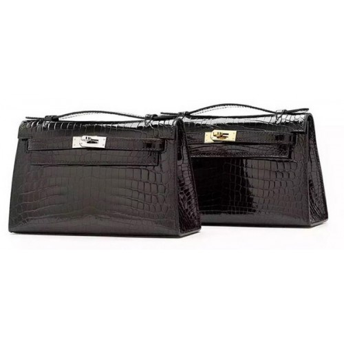 Hermes MINI Kelly 22 centimetri frizione in pelle di coccodrillo KL22 nero