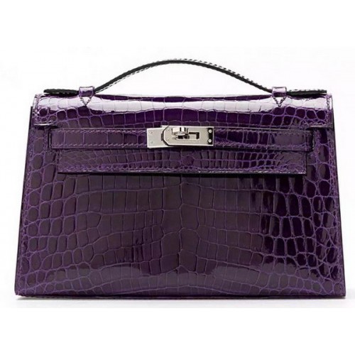 Hermes MINI Kelly 22 centimetri frizione in pelle di coccodrillo KL22 viola