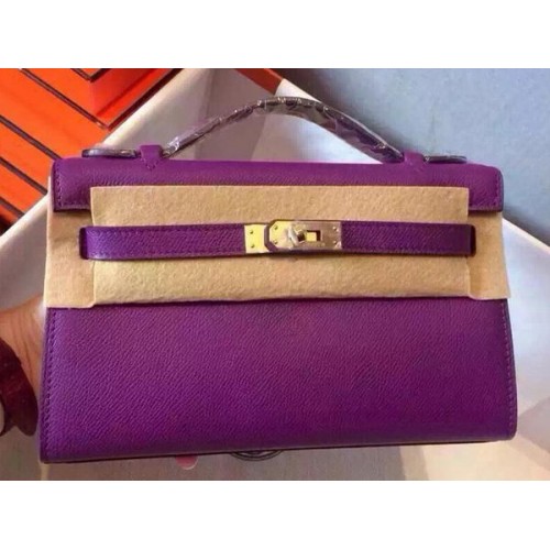Hermes MINI Kelly 22 centimetri Tote Bag in pelle di vitello K22 viola