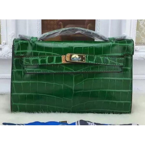 Hermes MINI Kelly 22 centimetri Tote Bag in pelle di coccodrillo KL22 verde