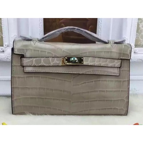 Hermes MINI Kelly 22cm Tote Bag in pelle di coccodrillo KL22 grigio