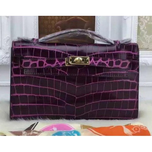 Hermes MINI Kelly 22 centimetri Tote Bag in pelle di coccodrillo KL22 viola