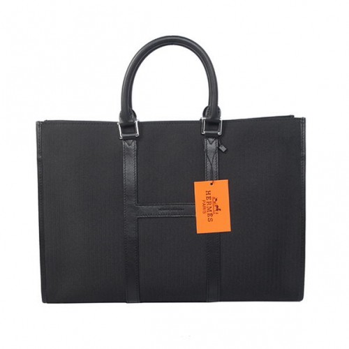 Hermes Mens valigetta tela pelle nera H1691