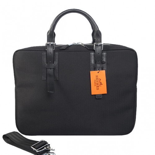 Hermes Mens valigetta tela in pelle nera H1702D