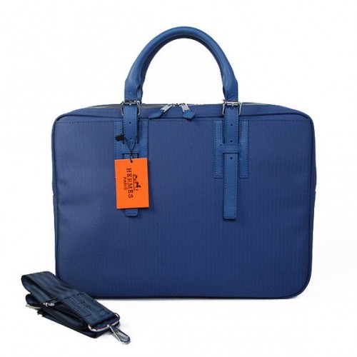 Hermes Mens valigetta tela pelle H1702D blu