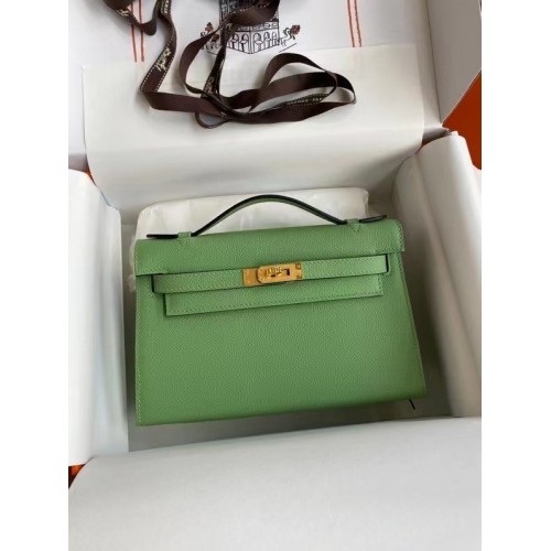 Hermes Original Epsom Leather KEL2278 verde e metallo tono oro