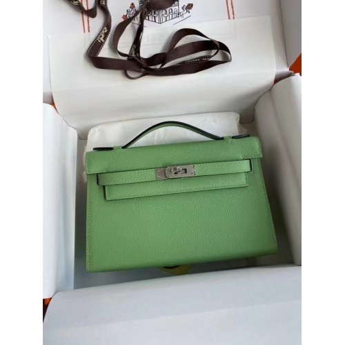 Hermes Original Epsom Leather KEL2278 verde e metallo tono argento