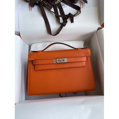 Hermes Original Epsom Leather KEL2278 arancione e metallo tono argento