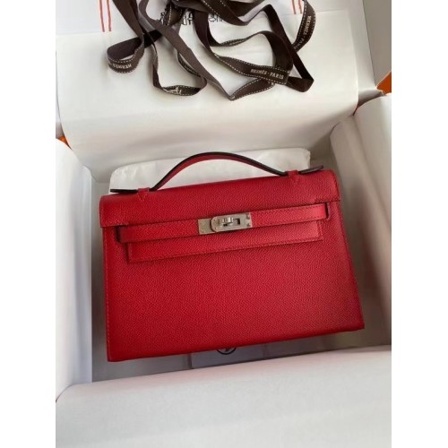 Hermes Original Epsom Leather KEL2278 rosso e metallo tono argento