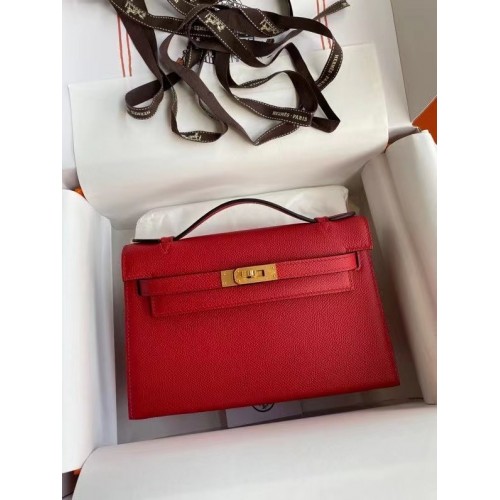 Hermes originale in pelle Epsom KEL2278 rosso e metallo tono oro