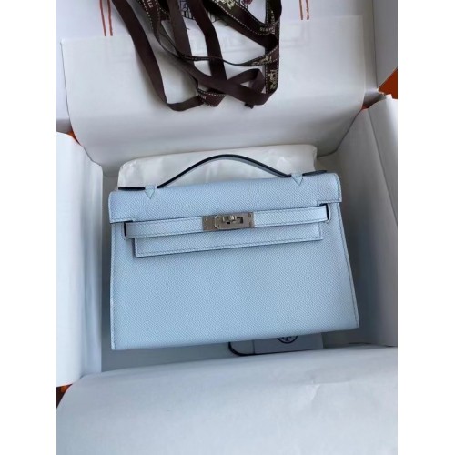 Hermes Original Epsom Leather KEL2278 celeste e metallo tono argento