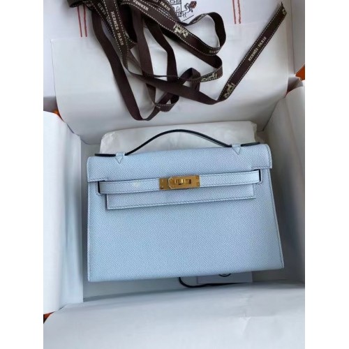 Hermes Original Epsom Leather KEL2278 cielo blu e metallo tono oro