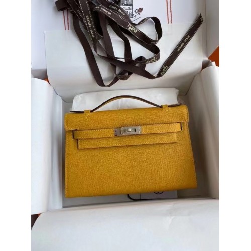 Hermes Original Epsom Leather KEL2278 giallo e metallo tono argento