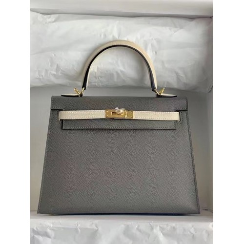 Hermes Original Epsom Leather KEL2578 grigio scuro e crema