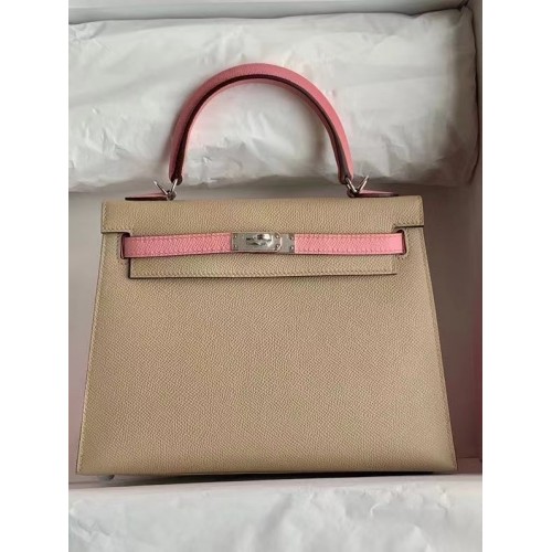 Hermes Original Epsom Leather KEL2578 grigio chiaro e rosa