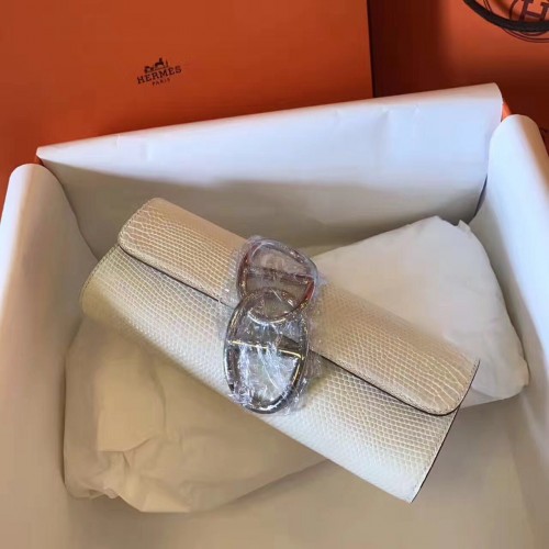 Borsa Hermes originale in pelle di lucertola Cluth 17726 bianco sporco