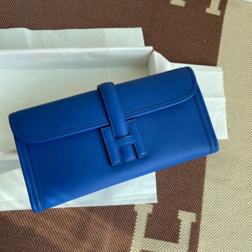 Hermes Original jige swift Leather Clutch 37088 Blu elettro ottico