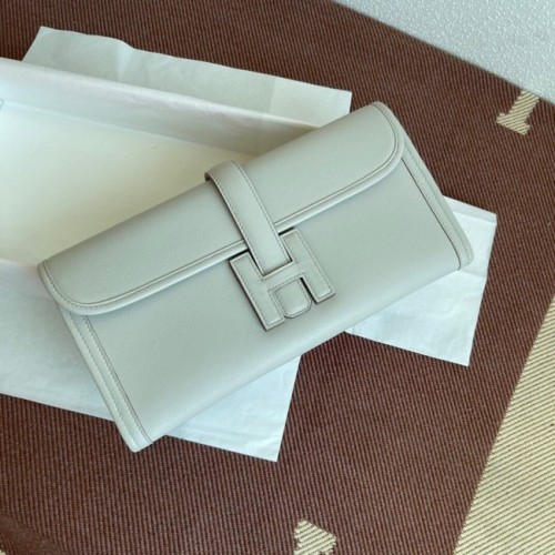 Hermes Original jige swift Pochette in pelle 37088 Grigio perla