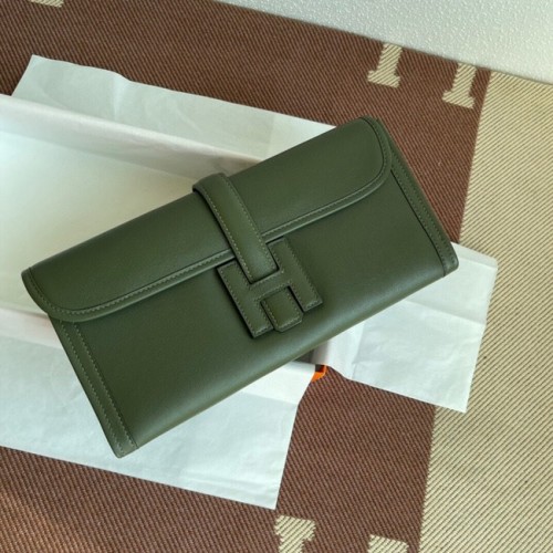 Hermes Original jige swift Leather Clutch 37088 verde nerastro