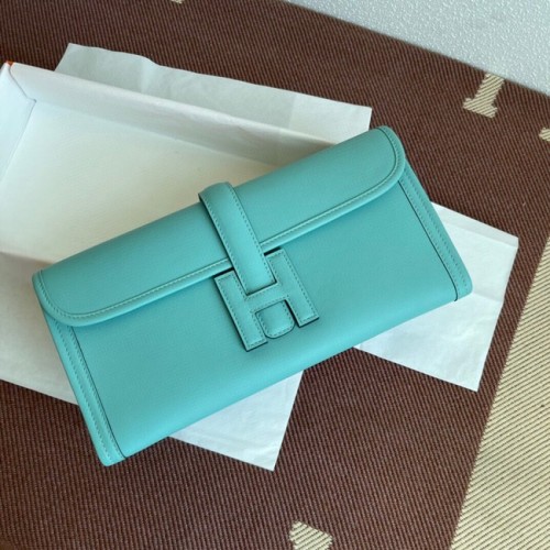 Hermes Original jige swift Pochette in pelle 37088 azzurro
