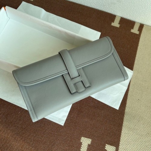 Hermes Original jige swift Leather Clutch 37088 grigio chiaro