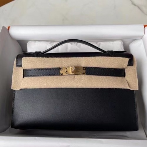 Hermes Original Swift Leather KEL2278 nero e metallo tono oro