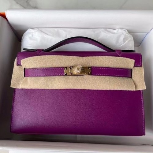 Hermes Original Swift Leather KEL2278 viola e metallo tono oro