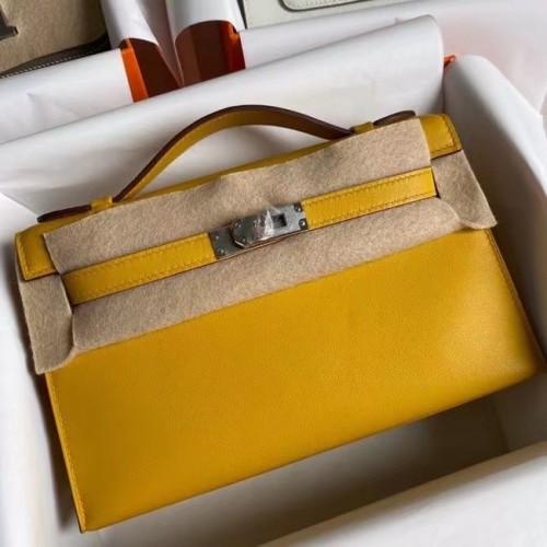 Hermes Original swift pelle KEL2278 giallo e metallo tono argento