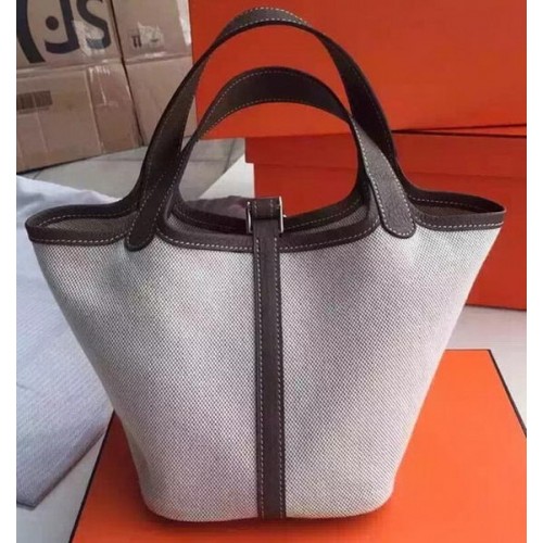 Borsa Hermes Picotin Lock 18cm Tela HPL8618T grigio scuro