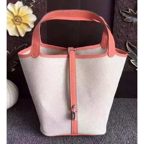 Borsa Hermes Picotin Lock 18cm tela HPL8618T rosa chiaro