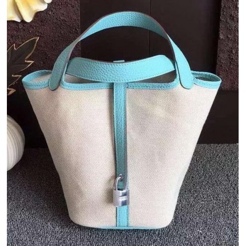 Hermes Picotin Blocco 18cm Borsa Tela HPL8618T Azzurro