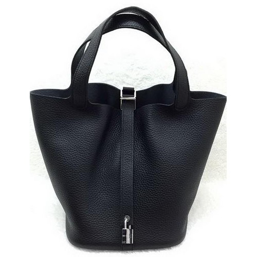 Hermes Picotin Blocco 22cm Borse Litchi Pelle HPL1048 Nero