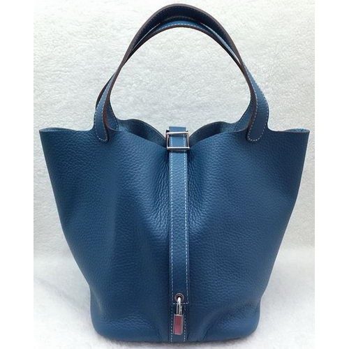 Hermes Picotin Blocco 22cm Borse Litchi Pelle HPL1048 Blu