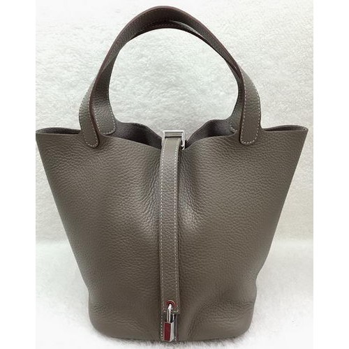 Hermes Picotin Blocco 22cm Borse Litchi Pelle HPL1048 Grigio