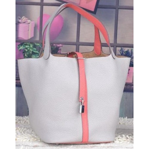 Hermes Picotin Lock 22cm Borse Litchi Leather HPL8618 White&Pink