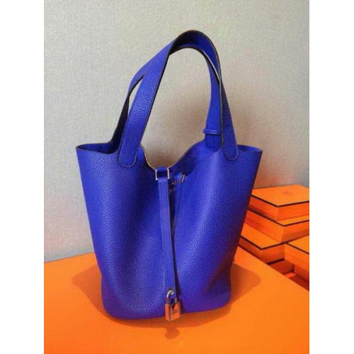 Hermes Picotin Lock 22cm Borse Litchi Leather HPT22 Blu
