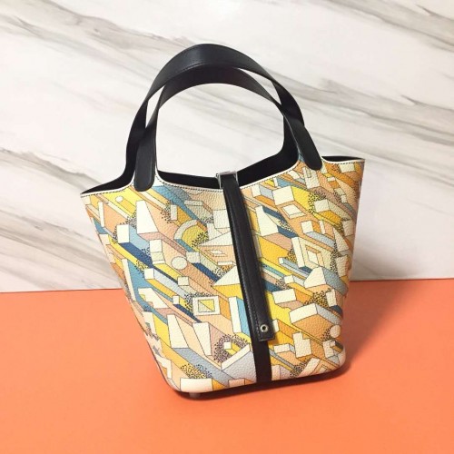 Hermes Picotin Lock 22cm Borse Litchi Leather HPT88 nero