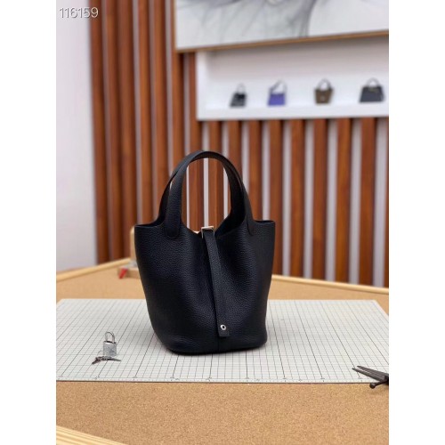 Hermes Picotin Lock 22cm Borse Original Litchi Leather HPL1048 Black