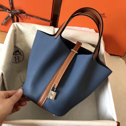 Hermes Picotin Lock PM Borse in pelle originale H8688 blu e marrone