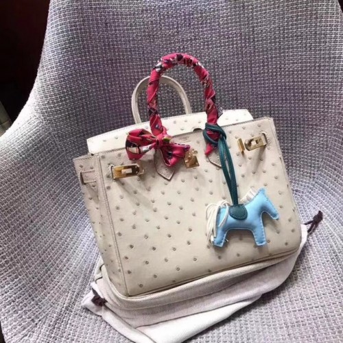 Borsa Birkin Hermes in vera pelle di struzzo BK35 bianco crema