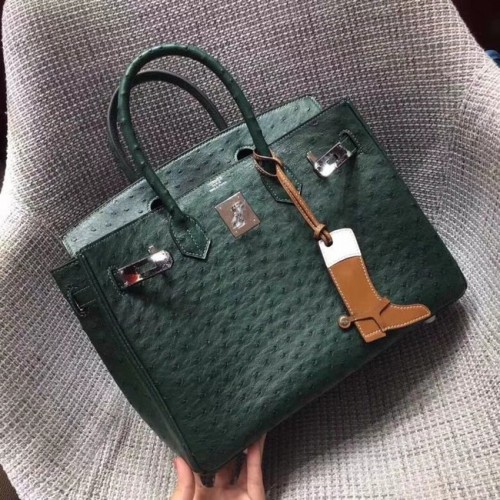 Borsa Birkin Hermes in vera pelle di struzzo BK35 verde