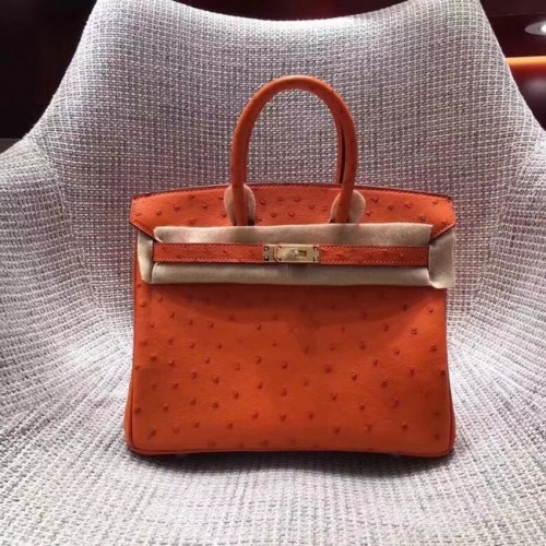 Borsa Birkin in vera pelle di struzzo Hermes BK35 arancione